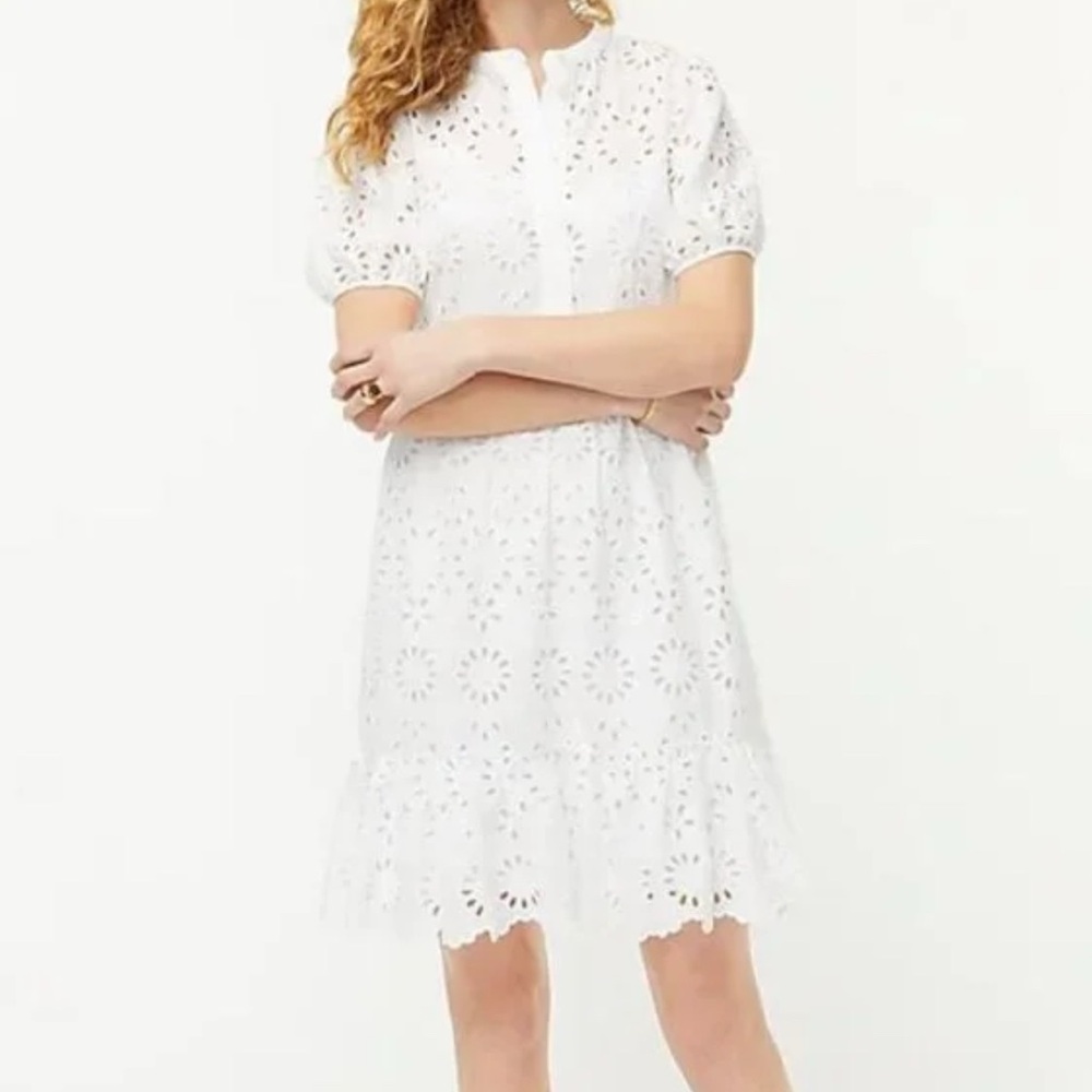 J.Crew Puff Sleeve White Eyelet Tier Dress
